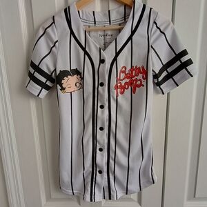 Betty Boop Baseball Style Jersey Top Sz S Black Stripe Retro Graphic Streetwear